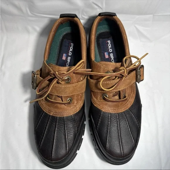 Y2K Vtg Polo Sport Ralph Lauren Leather Trail Shoes Men 10.5 D Brown Duck Toe - Picture 2 of 7